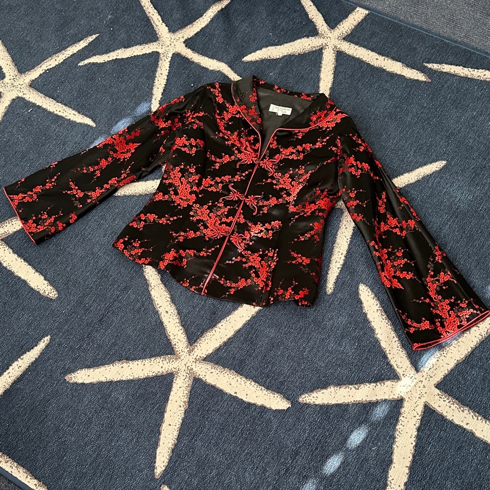 Old Shanghai Black & Red Floral Silk Jacket
